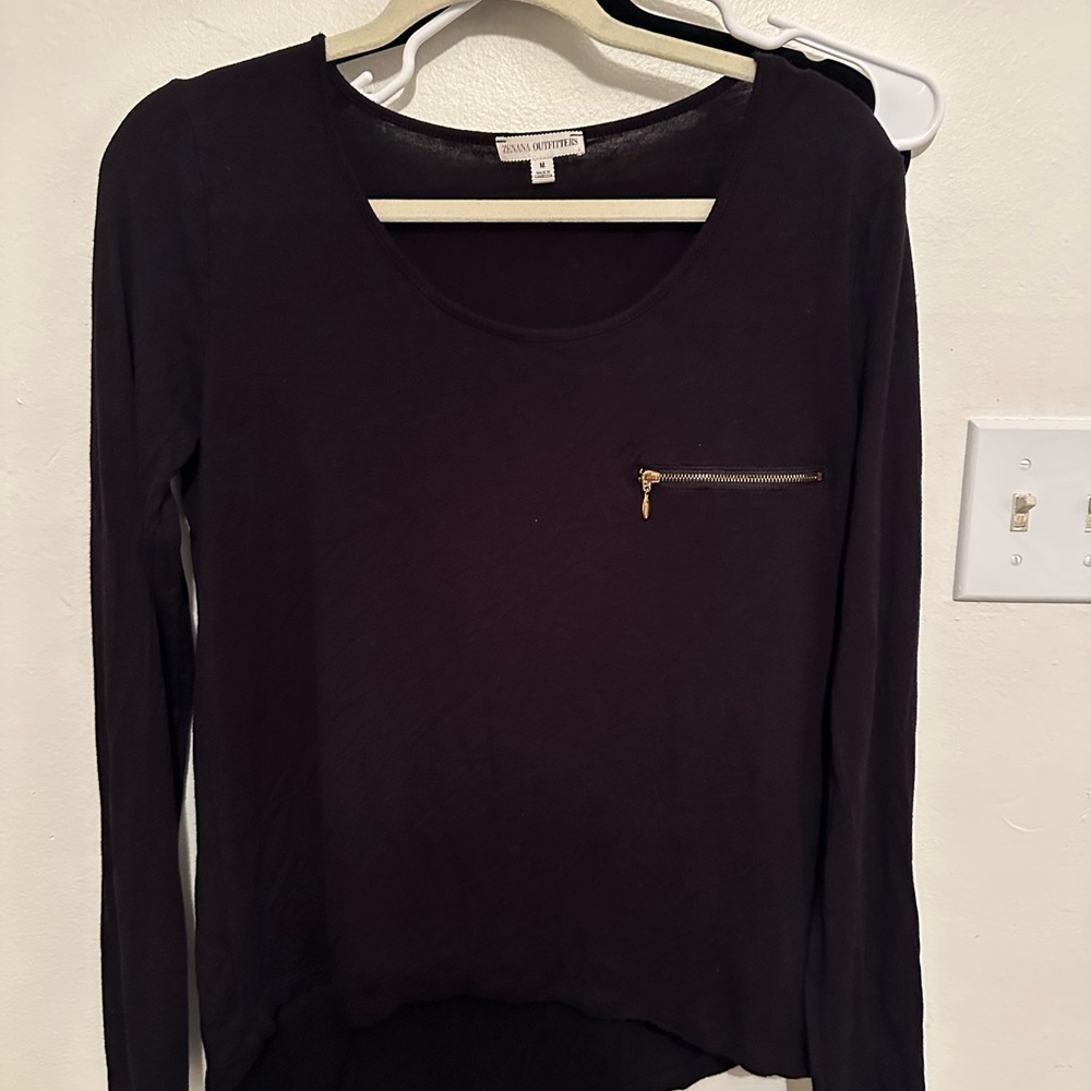 Zenana Outfitters Black Fitted Blouse with zipper pocket zenana outfitters M